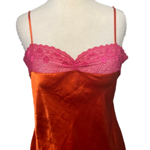 Unbranded Silky Nightgown Nighty Orange With Pink Lace L